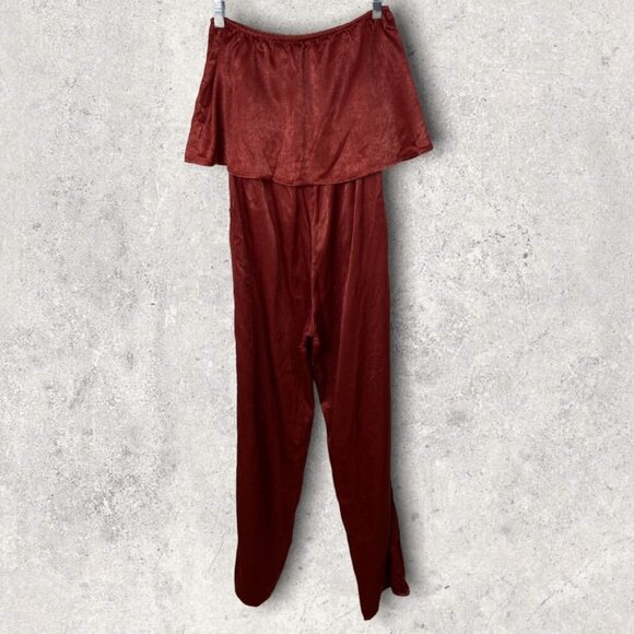 NWT Emory Park Burnt Rust Ruffle Strapless Jumpsuit Satin Red Brown Size Medium - Picture 12 of 13
